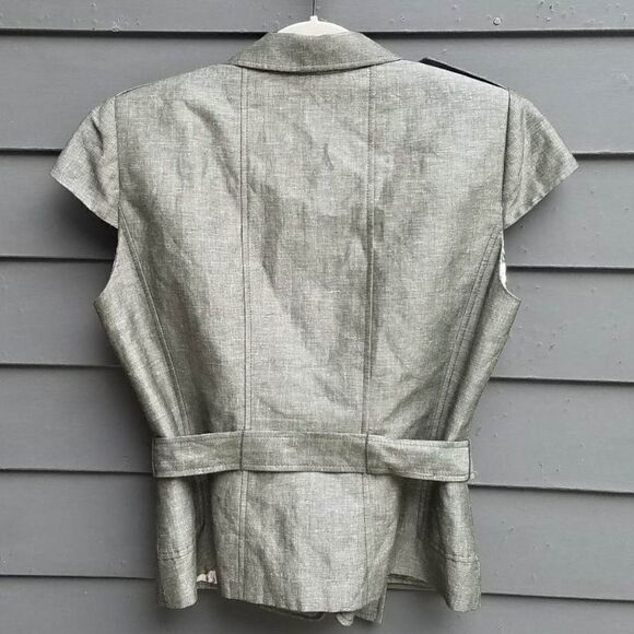 Tahari Gray Cap Sleeve Linen Blend Belted Jacket Size 12 - Picture 3 of 11
